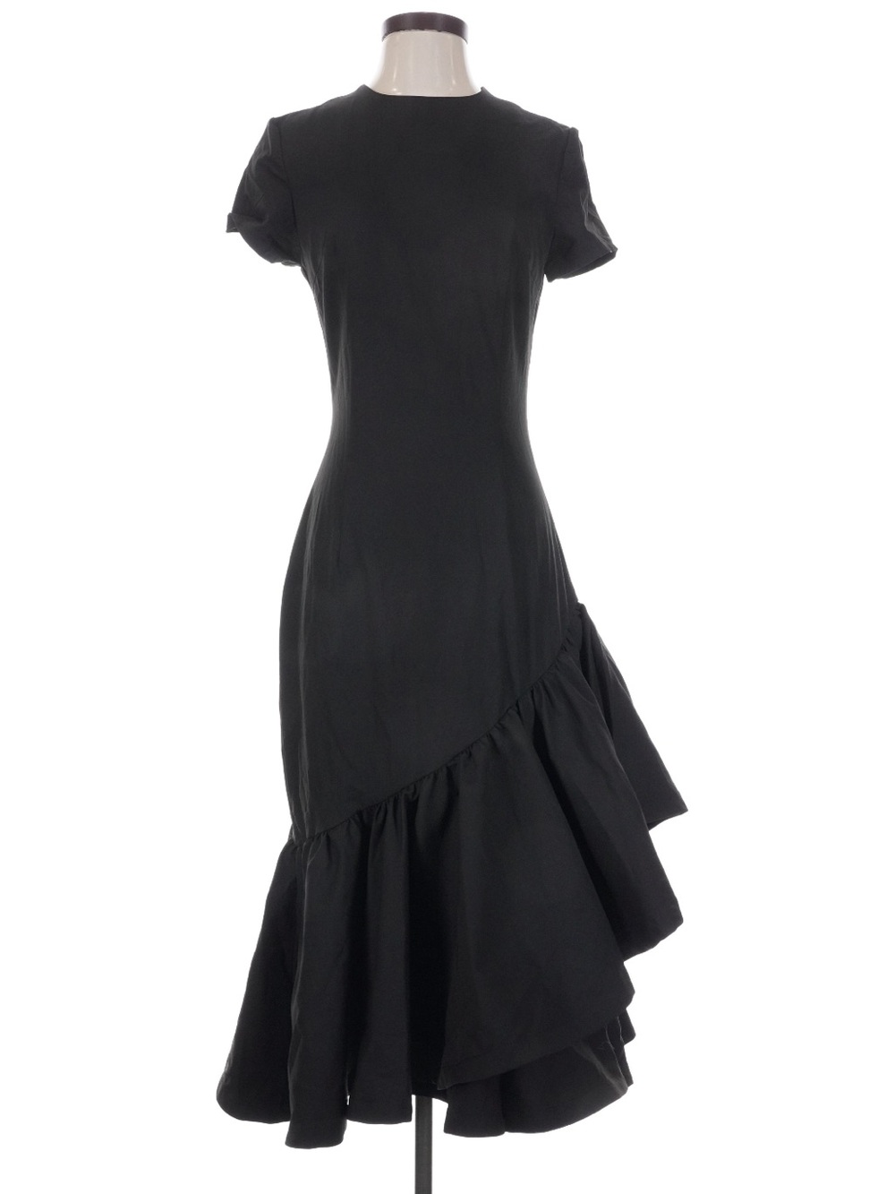 NOYIUS Black Asymmetric Ruffle Hem Short Sleeve Midi Cocktail Dress Size M Tags
